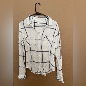 White and Black Checkered Button-Up Shirt